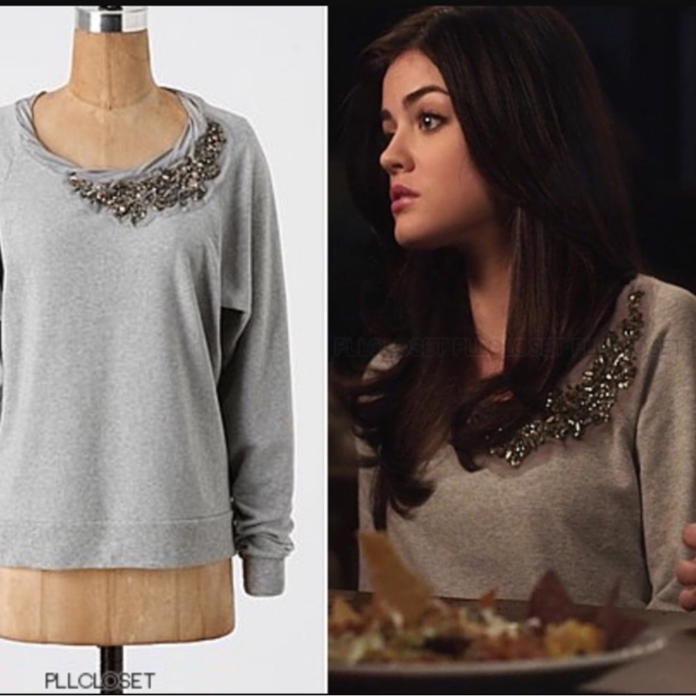 Ella Moss Heather Grey Sweatshirt Beaded Neckline Medium
